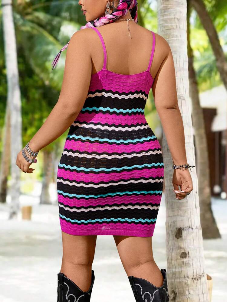 Plus Size Women's Wave Patterned Sweater Tank Dress
