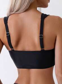 Swim Basics Summer Beach Solid Color Square Neck Sleeveless Bikini Top