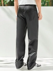 Manfinity Hypemode 男士素色直筒褲 - 黑色 - 查看 2