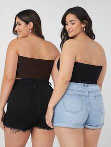 SHEIN BASICS Kích thước lớn Của phụ nữ Màu thuần Quần skinny Áo không dây - màu nâu - Xem 2