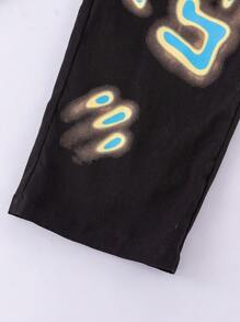 SHEIN Teen Boy Black Printed Long Pants For Spring And Summer