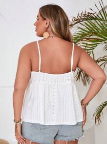 SHEIN VCAY Plus Size Vacation Style Baby Doll Camisole Top With V-Neckline - White - View 2