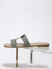 Chaussons Plats Pour Femmes À La Mode, Sandales De Plage De Style Été 2024, Glissades À Bouts Ouverts - Vert olive - Voir 3
