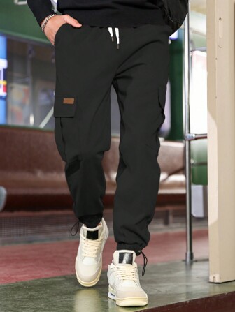 Hommes Cordon De Serrage Ourlet Poche Latérale Pantalon Cargo Ample