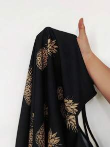 Coeurva 女性菠蘿印花綁帶夏季連身裙 - 黑色 - 查看 7