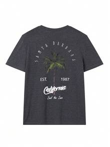 Áo thun nữ hở vai in chữ và hình cây dừa - Màu xám đen - Xem 2