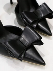 Fall/Winter 2025 3168-2 Korean Style Fashionable Sweet Bow Knot High Heels Thin Heel Low Vamp Pointed Toe Hollow Out Shoes Valentines, Sexy, Women Pumps, Elegant, Party Outfits