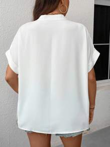 Elenzga Camisa De Talla Grande De Manga Murciélago Con Textura Y Cuello Muescado - Blanco - Ver 2