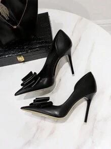 Fall/Winter 2025 3168-2 Korean Style Fashionable Sweet Bow Knot High Heels Thin Heel Low Vamp Pointed Toe Hollow Out Shoes Valentines, Sexy, Women Pumps, Elegant, Party Outfits
