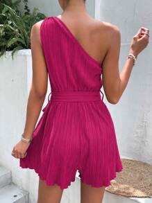 SHEIN Frenchy Women's One-Shoulder Sleeveless Romper Christmas Summer - Hot Pink - View 2