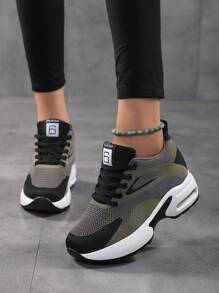 Women's Colorblock Casual Sneakers, Lace Up Breathable Platform Comfy Trainers, Versatile Low-Top Sporty Shoes - Multicolor - View 1
