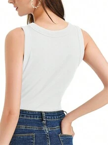 INAWLY Kích thước lớn Màu thuần Áo ba lỗ - trắng - Xem 2