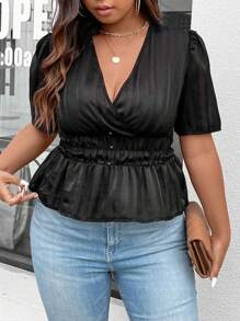 SHEIN Clasi Áo Sơ Mi Cinching Màu Trơn Plus Size - màu đen - Xem 4