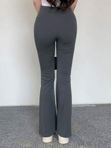 DAZY Quần ống loe màu trơn đơn giản dành cho nữ công sở - Xám - Xem 5