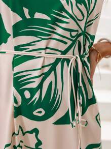 Aveloria Leaf Print One Shoulder Fitted Dress With Cinching Waist - Multicolor - View 3