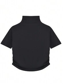 女士立领褶皱短款 T 恤