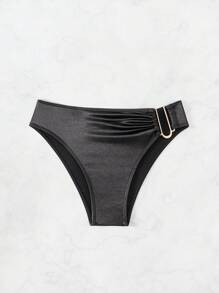 SHEIN Swim 金屬扣三角黑色比基尼泳裝下著,適合女性夏日、海灘、游泳等活動 - 黑色 - 查看 8