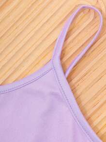 SHEIN Tween Girl Dễ Thương Họa Tiết Bơ Dệt Kim Thoải Mái Thông Thường Mặc Ở Nhà Với Áo Tank Top Và Quần Dài - Màu tím hoa cà - Xem 3