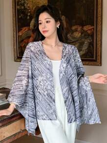 Dazy Designer 女士條紋和花卉印花v領寬鬆襯衫,具有設計感 - 彩色 - 查看 2