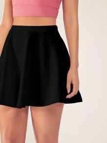 SHEIN BASICS Falda Acampanada De Color Sólido Para Mujer - Negro - Ver 8