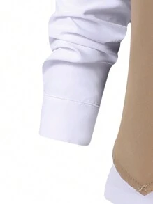 两件套男童绅士套装，二合一长袖拼接假马甲衬衫+长款正装裤套装，含领结；适合男童婚礼、演出、派对、生日和毕业典礼等正式场合的正装，幼儿正装，儿童绅士套装，男童正装，小男孩西装，男童婚礼服 - 卡其色 - 查看 3