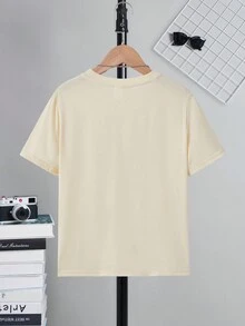 SHEIN Áo thun ngắn tay in hình họa tiết dành cho bé trai tuổi teen, kiểu dáng thường ngày, đa năng, thích hợp cho mùa hè. - Màu be - Xem 2
