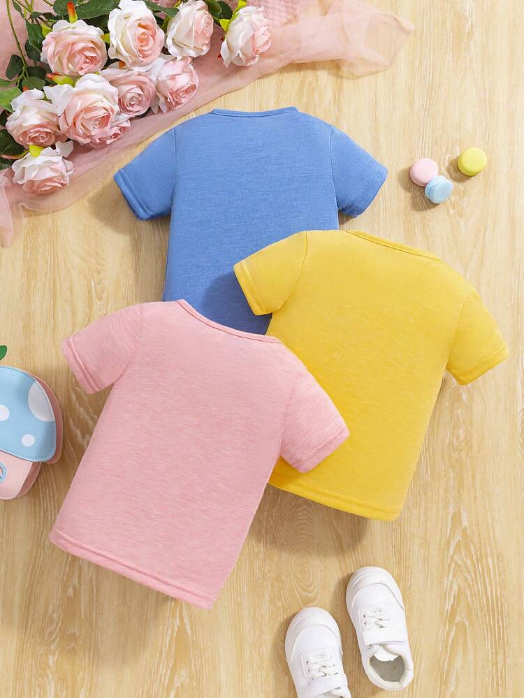 Baby Girl Cute And Comfortable Casual Short-Sleeved T-Shirt Round Neck 3pcs Set