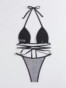 SHEIN Swim Summer Metallic Tone Separated Bikini Set For Music Festival - Silver - View 5