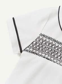 Bộ đồ hai mảnh cho bé trai, áo phông cổ Peter Pan viền tương phản và quần short sọc thường ngày, xanh và trắng - Màu xanh lam - Xem 4