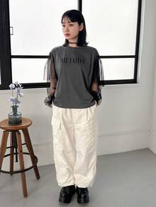 FRIFUL 网眼撞色字母印花短袖 T 恤 - 深灰色 - 查看 2