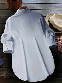 Plus Size Women Fashion Elegant Solid Color Side Slit Blouse Casual Spring - Grey - View 3