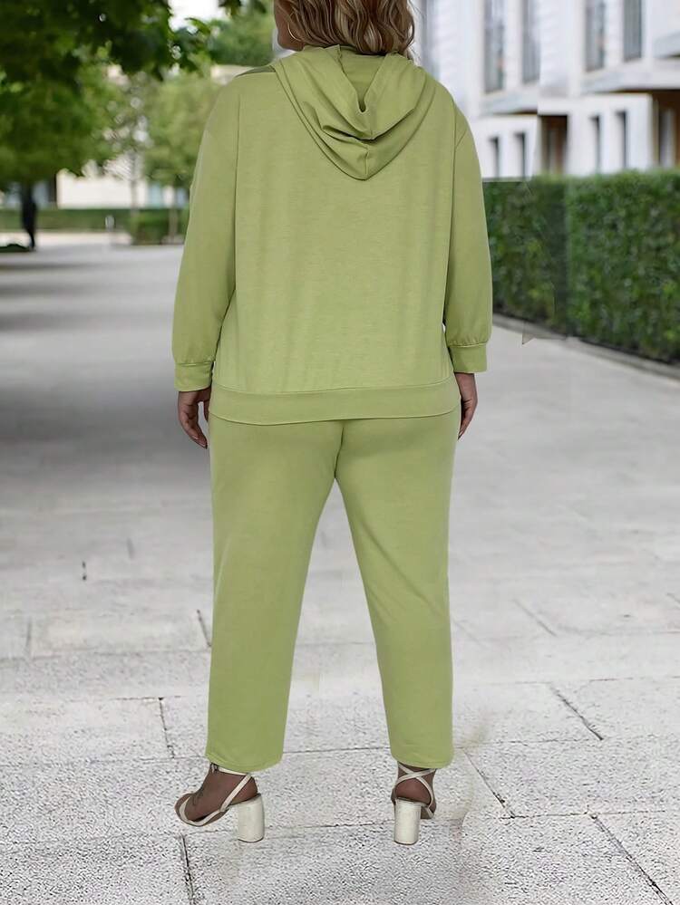 Plus Size Women's Cold Shoulder Hoodie And Pants Set