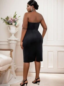 大尺碼女裝裙子,裝飾有大蝴蝶結,適用於酒會派對 - 粉色 - 查看 2