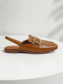 2025 Autumn Fashionable Flat Shoes For Women With Square Toe, Colorblock Design And Front Covered, Back Hollowed Out - Brown - View 5
