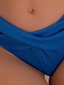 SHEIN Swim 拼色褶皺比基尼套裝,海灘穿搭泳裝夏天 - 彩色 - 查看 5