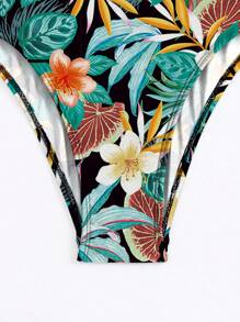 Shapewave Kvinnors One-Piece Tropisk Plantor Tryck Magkontroll Baddräkt Med Bred Rem - Svart - Visa 3