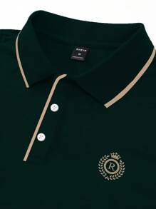 Manfinity Homme Camisa Polo De Manga Corta Para Hombre Con Letra Impresa De Bloque De Color - Verde Oscuro - Ver 4