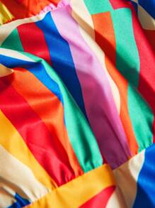 Slaydiva 夏季大码休闲度假彩色条纹印花吊带连衣裙 - 彩色 - 查看 9