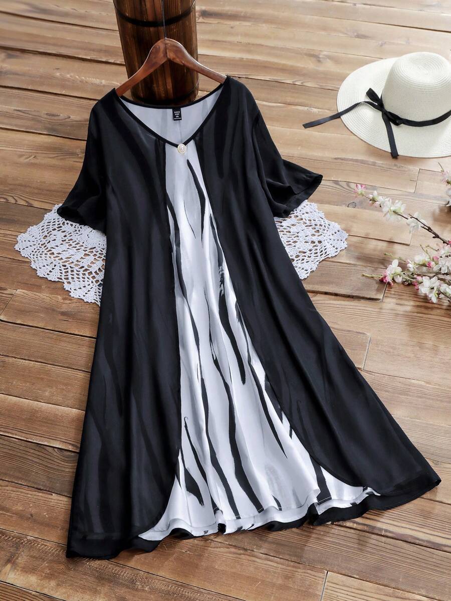 EMERY ROSE 女性加大尺碼拼色連衣裙 - 彩色 - 查看 1