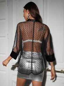 Aveloria Camisa transparente de encaje floral aleatorio para mujeres