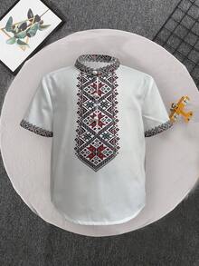 SHEIN Chàng trai trẻ Phù hợp Phong cách Giải trí Ngắn tay Áo sơ mi Với Họa tiết Hình học - Nhiều màu - Xem 3