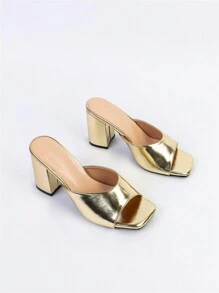 Của phụ nữ Phong cách Đơn giản Giày lười Ngoài trời Cao gót Dép mule - Vàng - Xem 3