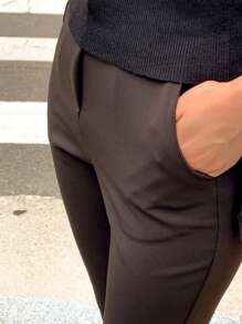 DAZY Pantalon fuselé taille haute unicolore pour femmes, pantalon habillé décontracté pour femmes en automne - Marron - Voir 4