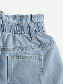 SHEIN Leap Crew Tween Girl Paperbag Waist Ripped Denim Shorts - Light Wash - View 3
