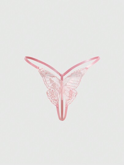 Goth Water Soluble Lace 3d Butterfly Crotchless Sexy Thong Panties Lingerie