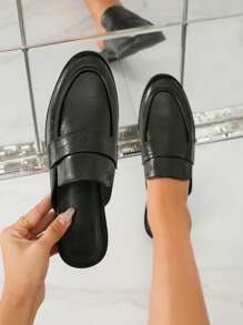 Giày mules mũi nhọn màu vàng dành cho nữ mùa thu/đông, dép lê nửa đế thường và giày lười, giày bệt - màu đen - Xem 2