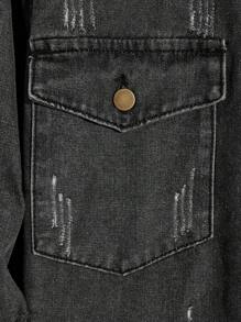 Manfinity Homme Áo sơ mi denim phai màu hình mèo dành cho nam - Xám - Xem 4