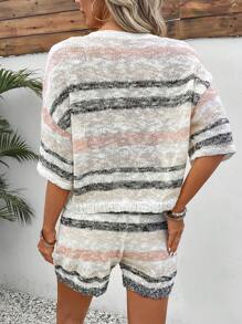 SHEIN VCAY Women's Stripe Casual Knitted Sweater 2pcs/Set - Multicolor - View 2