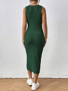 SHEIN Frenchy Tách đùi Xe tăng Màu xanh lá Chặt Đầm - Màu xanh lá cây đậm - Xem 2