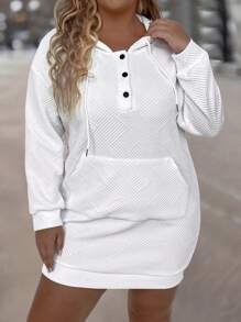 SHEIN LUNE 大尺碼連帽連身裙,附袋鼠口袋和紐帶門襟 - 白色 - 查看 3